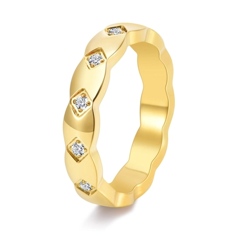 Anello Ondulato in Acciaio al Titanio Trapuntato per Uomo Donna Coppia Intarsiato con Strass Multicolore Oro 18K Gioielli