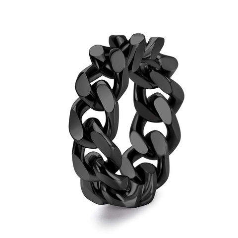 Punk Titanium Steel Cuban Link Chain Ring For Men Hip Hop Fashion Minimalist Electroplated Polished Jewelry Finger Ring Gift