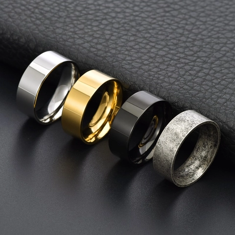 Anillo Liso de Acero de Titanio Minimalista Para Hombres Mujeres Ancho 8mm Anillo de Dedo de Acero Inoxidable Pulido Joyería de Moda Regalo