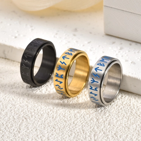 Nordischer Wikinger Runen Edelstahl Spinner Ring Leuchten Im Dunkeln Rotierender Stressabbau Fingerring Schmuck Für Herren Damen
