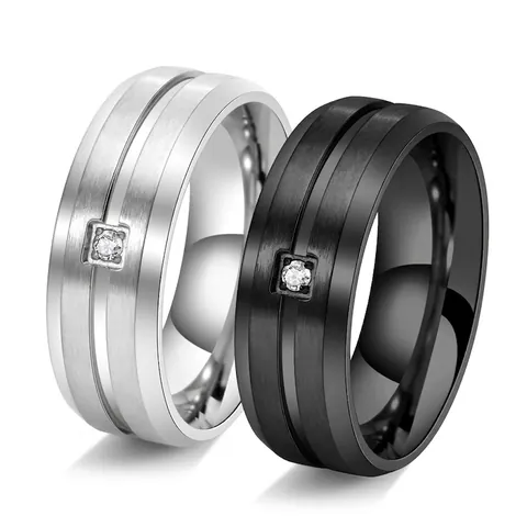 Anillo de Acero de Titanio Cepillado con Strass para Hombre Moderno Simple Anillo de Banda con Piedra Única Incrustada Joyería de Mano Hombre