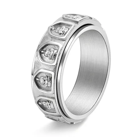 Chinese Stijl Draaibare Achttien Arhats Titaniumstaal Ring Voor Heren Gepersonaliseerde Reliëf Spinner Band Boeddhistische Religieuze Ring