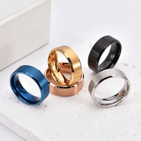 Herren Minimalistisch Titanstahl Ring Gebürstet Matt Oberfläche Poliert Abgeschrägte Kante Mode Fingerband Schmuck Geschenk