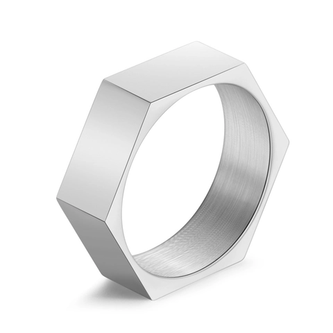 Titaniumstaal Zeshoekige Moer Ring Heren Dames Industriële Stijl Minimalistisch Geometrisch Gepolijst Punk Mode Hand Sieraden Cadeau