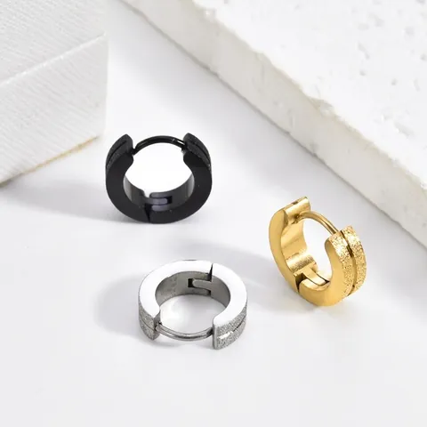 Frosted Titanium Steel Hoop Earrings For Men Women Sandblasted Geometric Huggie Earrings Gold Black Silver Trendy Jewelry
