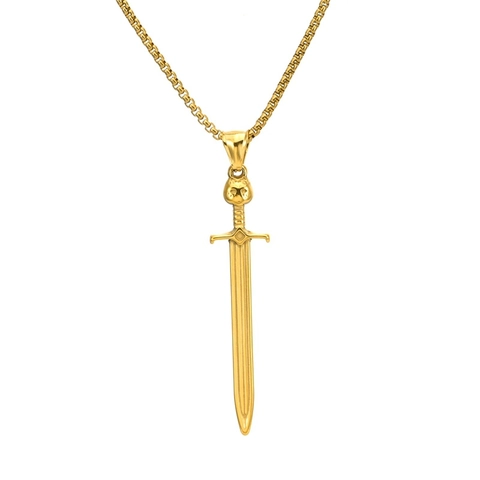 Collana con Pendente a Spada con Teschio Gotico da Uomo in Acciaio Inossidabile Punk Lama Croce con Catena Box Gioielli Vintage