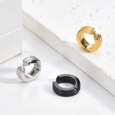 Orecchini a Clip in Acciaio Inossidabile Smerigliato per Uomo Donna Senza Buco Cerchi Minimalisti Geometrici Gioielli Trendy