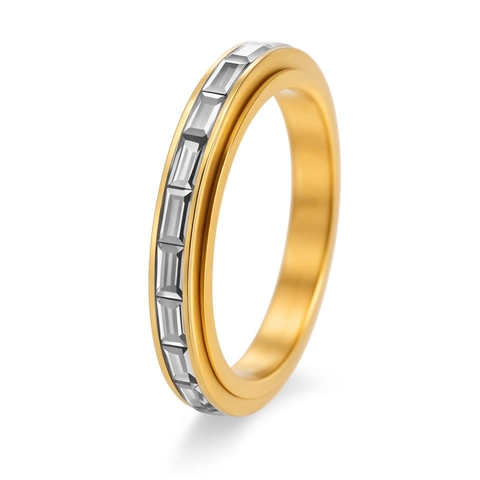 Fashion Stainless Steel Spinner Ring For Women Colorful Rhinestone Eternity Band Stress Relief Rotating Finger Ring Jewelry