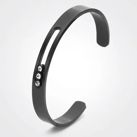 Minimalist Stainless Steel Open Cuff Bangle For Men Women Three Rhinestones Inlaid C-Shape Bangle Fashion Unisex Jewelry Gift