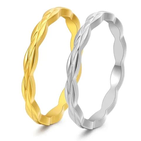 Damen Titanstahl Rautengitter Ring High-End 18K Vergoldet Poliert Geometrischer Fingerring Farbbeständiger Schmuck Geschenk