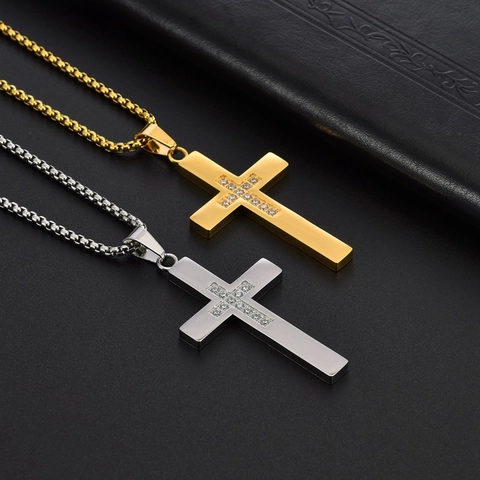 Heren Punk Roestvrij Staal Strass Kruis Hanger Ketting Minimalistisch Streetwear Persoonlijkheid Sieraden Cadeau
