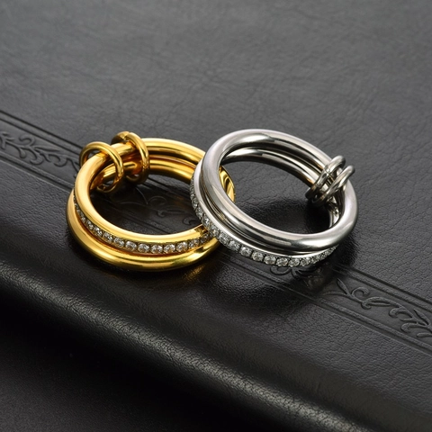 Mode Acier Inoxydable Strass Ensemble de Bagues Superposables à Plusieurs Rangs Or Argent Plaqué Géométrique Bijoux Individuels Bague pour Femmes
