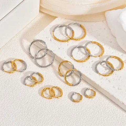 Orecchini a Cerchio in Acciaio Inossidabile Torsione per Donna Oro Argento Bicolore Trama Intrecciata Orecchini Rotondi