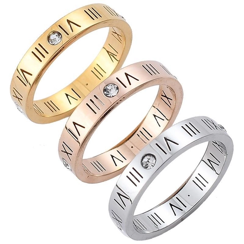 Anello in Acciaio Inossidabile con Numeri Romani per Uomo Donna Coppia Fascia in Acciaio al Titanio con Intarsio di Strass Gioielli alla Moda Regalo