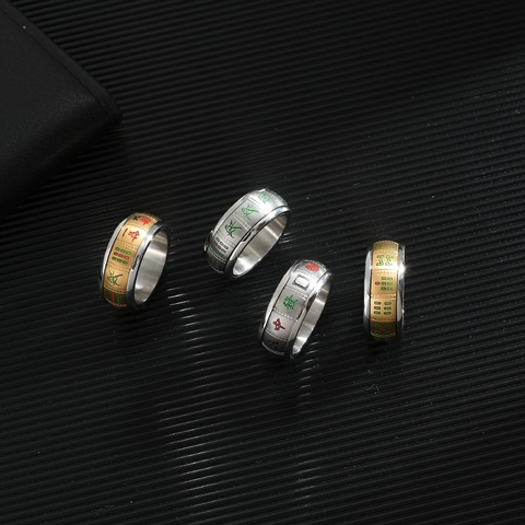 Anello Spinner Mahjong in Acciaio al Titanio Cultura Cinese Shisanyao Anello a Fascia Ruotabile da Uomo Gioiello Antistress