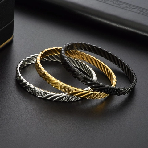 Bracciale Rigido Unisex in Acciaio Inossidabile a Corda Intrecciata Galvanizzato Ovale Geometrico Gioielli Minimalisti Regalo Donna Uomo