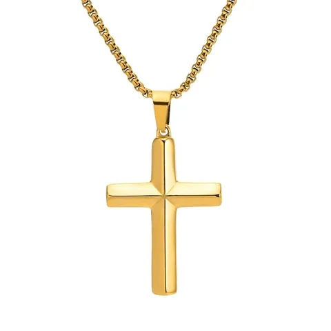 Titanium Steel Beveled Cross Pendant Necklace Unisex Hip Hop Punk Style Jewelry Silver Gold Black Color Neckalce For Men