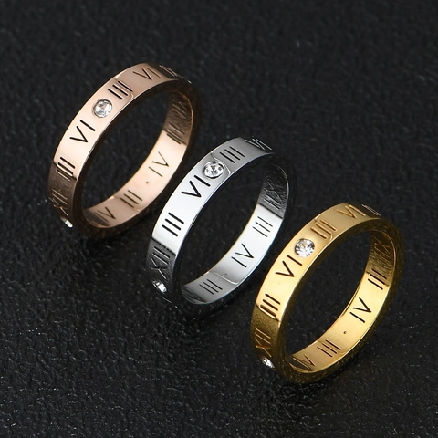 Anello in Acciaio Inossidabile con Numeri Romani per Uomo Donna Coppia Fascia in Acciaio al Titanio con Intarsio di Strass Gioielli alla Moda Regalo
