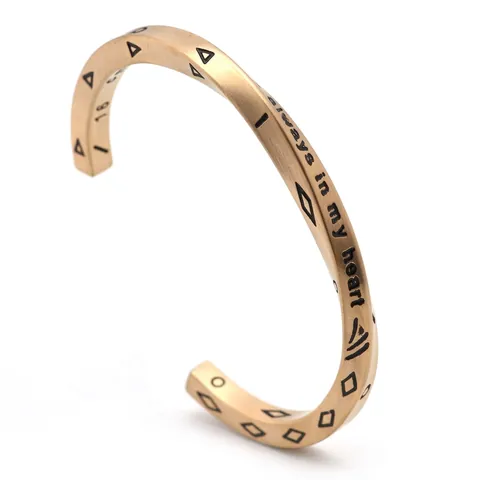 Bracelet Jonc en Acier Titane Gravé Always In My Heart Vintage Design Möbius Torsadé Géométrique pour Hommes Femmes Bijoux