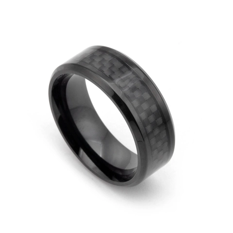 Men's Stainless Steel Carbon Fiber Inlay Ring Polished Groove Fashion Band Jewelry Accessory Gift For Men Gold Silver