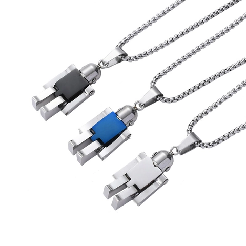 Collana con Pendente Robot Mobile in Acciaio al Titanio per Uomo Gioielli in Stile Punk Industriale Meccanico Regalo