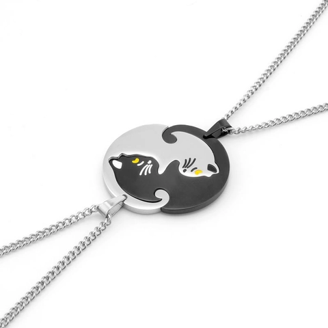 Mode Titaniumstaal Kat Puzzel Hanger Ketting Voor Koppels Yin Yang Dier Silhouet Sieraden Cadeau Met Ketting