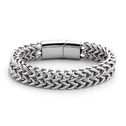 Herren Titanstahl Doppelstöckig Weizenkette Armband Gewebte Link Schmuck Einfache Polierte Metall Reif Für Maskuline Tägliche Kleidung Zubehör