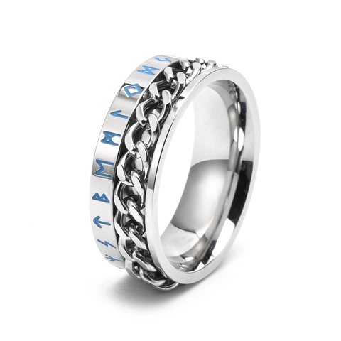 Herren Wikinger Runen Spinner Ring Titanstahl Drehbar Kette Leuchtend Band Retro Nordisch Stil Gotisch Schmuck Finger Zubehör Geschenk