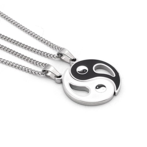 Vintage Titanium Steel Yin Yang Tai Chi Pendant Necklace For Couples Ethnic Style Enamel Bagua Clavicle Chain Jewelry
