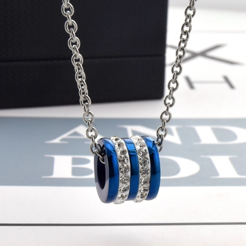 Stainless Steel Rhinestone Cylindrical Pendant Necklace For Men Women Trendy Korean Style Geometric Inlaid Jewelry Gift