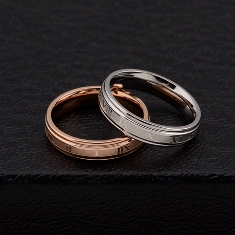 Anillo de Acero Inoxidable con Números Romanos Mate Oro Rosa Plata Anillo de Dedo para Pareja Joyería Clásica Minimalista Unisex
