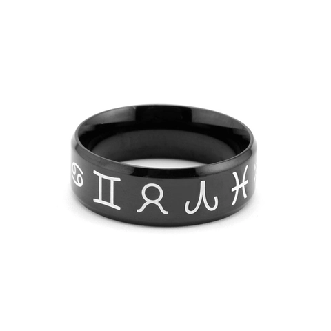 Titaniumstaal Twaalf Sterrenbeelden Gegraveerde Ringen Voor Mannen Vrouwen Unisex Zwart Zilver Gegalvaniseerde Geometrische Modering