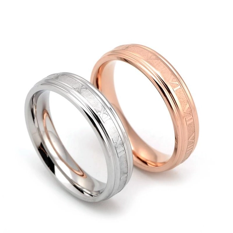 Anillo de Acero Inoxidable con Números Romanos Mate Oro Rosa Plata Anillo de Dedo para Pareja Joyería Clásica Minimalista Unisex