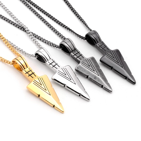 Vintage Titanium Steel Arrowhead Pendant Necklace Men Punk Gothic Geometric Arrow Charm Necklace Stainless Steel Jewelry
