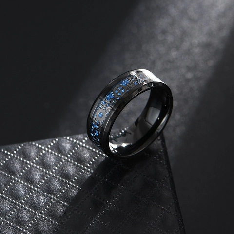 Steampunk Zahnrad Eingelegt Kohlenstofffaser Edelstahl Ring Für Herren Punk Industrie Mechanische Band Ring Mode Schmuck