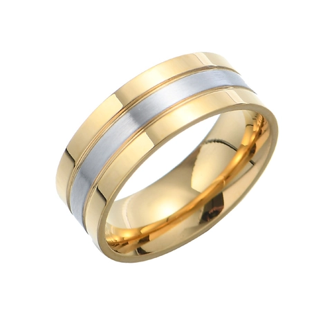 Anello in Acciaio Inossidabile a Due Toni per Uomo Oro Blu Nero Texture Spazzolata Fascia Opaca Anello Geometrico Gioielli Moda Regalo