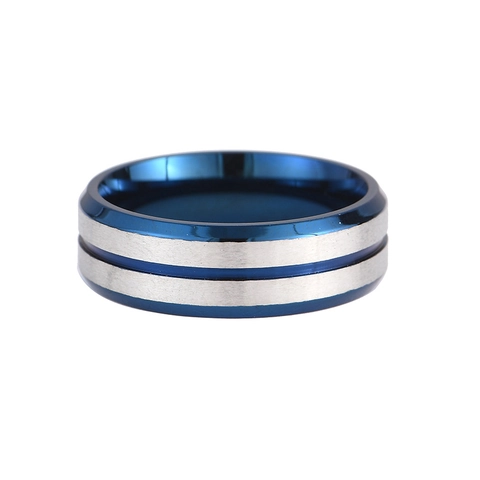 Herren Titanium Stahl Matt Gebürstet Blau Streifen Ring Dominant Minimalistisch Edelstahl Band Für Herren Mode Finger Schmuck Geschenk
