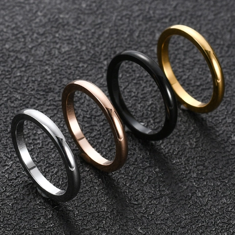 Anello Fedina Minimalista da 2mm in Acciaio Inossidabile Lucido per Coppia Uomo Donna Nero Oro Rosa Argento Gioielli
