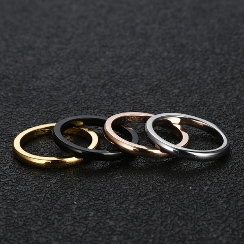 Anello Fedina Minimalista da 2mm in Acciaio Inossidabile Lucido per Coppia Uomo Donna Nero Oro Rosa Argento Gioielli