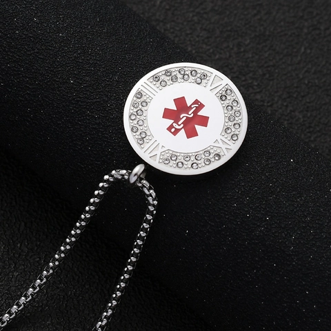 Collar con Colgante de Símbolo Médico Estrella de la Vida de Acero de Titanio para Hombre Números Romanos Strass Joyería Redonda