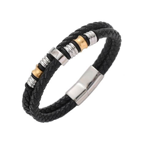 Pulsera de Cuero Trenzado de Doble Capa para Hombre Con Cierre Magnético Joyería Masculina de Moda Pulsera de Muñeca para Hombre