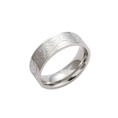 Vintage Chinese Style Dragon Pattern Engraved Band Ring For Men Titanium Steel Embossed Retro Punk Biker Finger Ring Jewelry