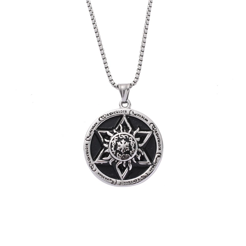 Retro Titanium Steel Hexagram Pendant Necklace For Men Hip Hop Rune Circle Coin Star Medallion Gothic Punk Jewelry Gift