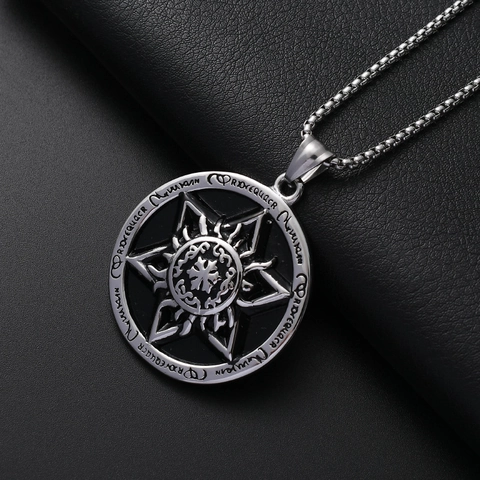Retro Titanium Steel Hexagram Pendant Necklace For Men Hip Hop Rune Circle Coin Star Medallion Gothic Punk Jewelry Gift
