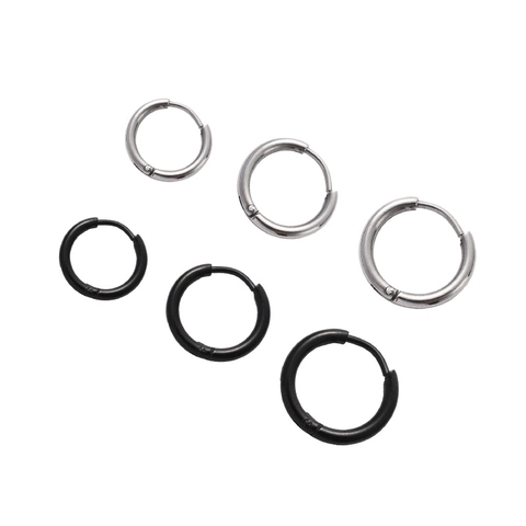 Orecchini a Cerchio Minimalisti in Acciaio Inossidabile per Uomo Donna Stile Hip Hop Punk Geometrici Tondi Argento Nero