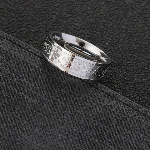 Vintage Chinese Style Dragon Pattern Engraved Band Ring For Men Titanium Steel Embossed Retro Punk Biker Finger Ring Jewelry