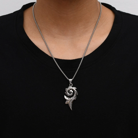 Vintage Tribal Flame Spiral Pendant Necklace For Men Stainless Steel Titanium Steel Hip Hop Punk Distressed Enamel Jewelry