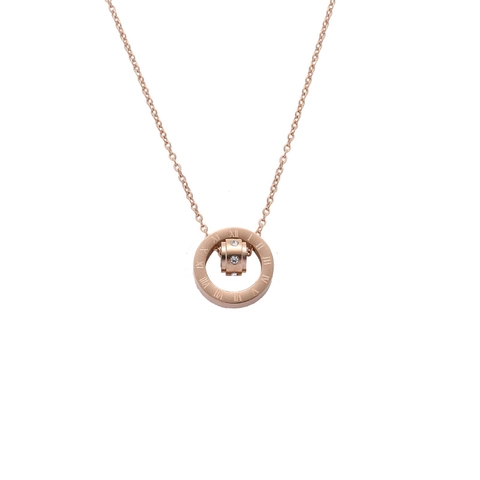 Roségold Edelstahl Römische Zahlen Doppelring Anhänger Halskette Mit Strass Minimalistischer Schmuck Geschenk Für Damen