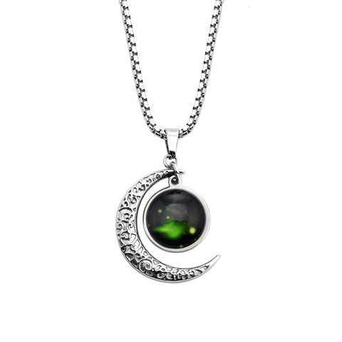 Stainless Steel Luminous 12 Constellations Moon Pendant Necklace With Rhinestone Glow In The Dark Jewelry For Couples