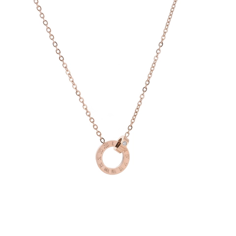 Roestvrijstalen Romeinse Cijfers Dubbele Ring Halsketting Roségoud Verguld Met Strass Minimalistische Sieraden Voor Dames Elegant Cadeau